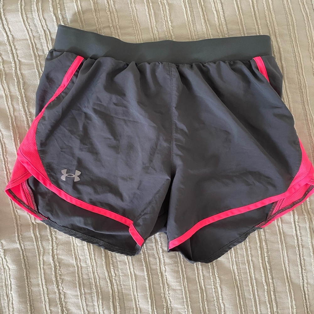 Under Armour Women's Gray Athletic Shorts with Pink Trim